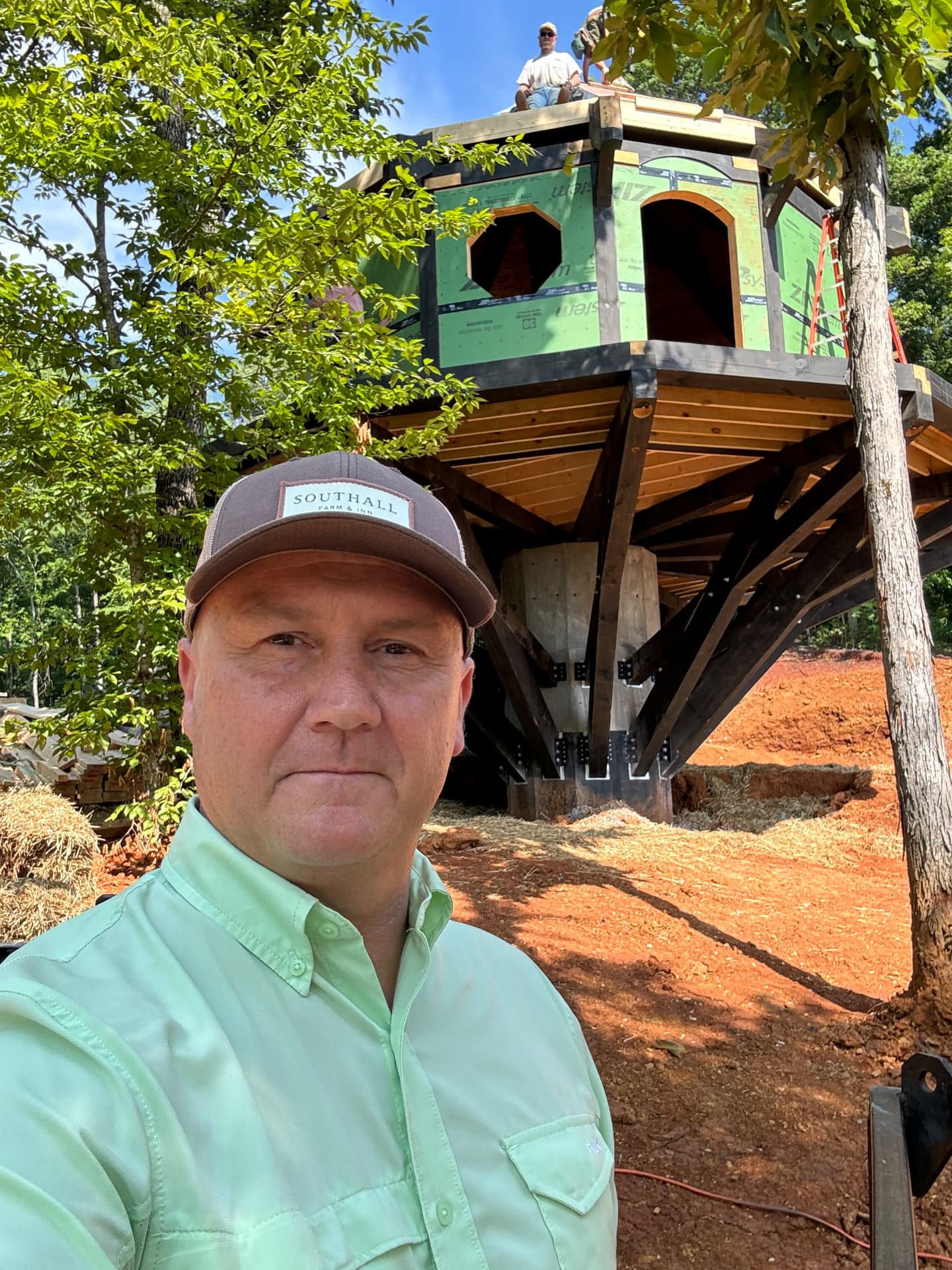 Hearthstone team member on site during the Elven Treehouse raising