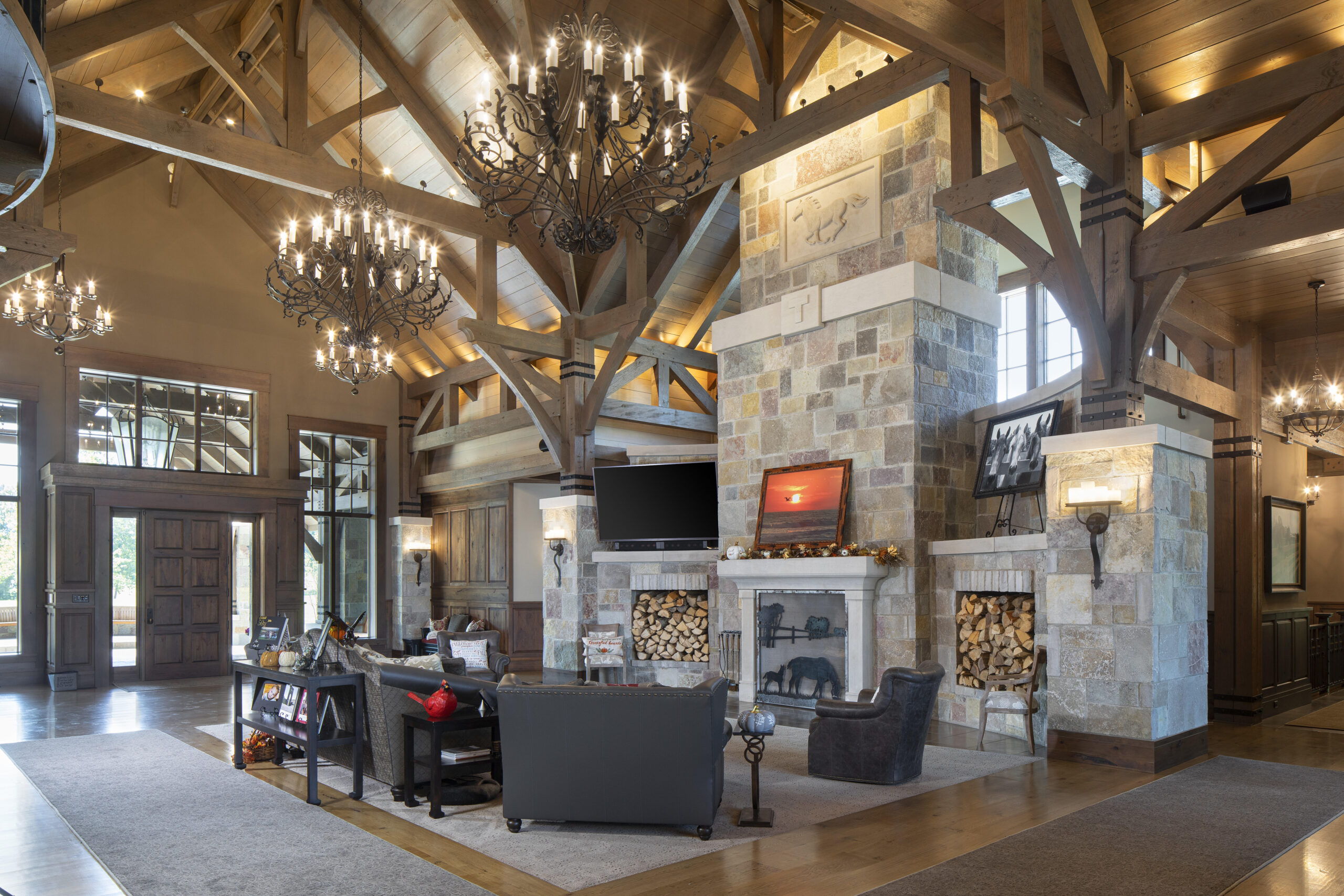 Paris, IL Timber Frame — oak timber frame home with hammer-beam trusses
