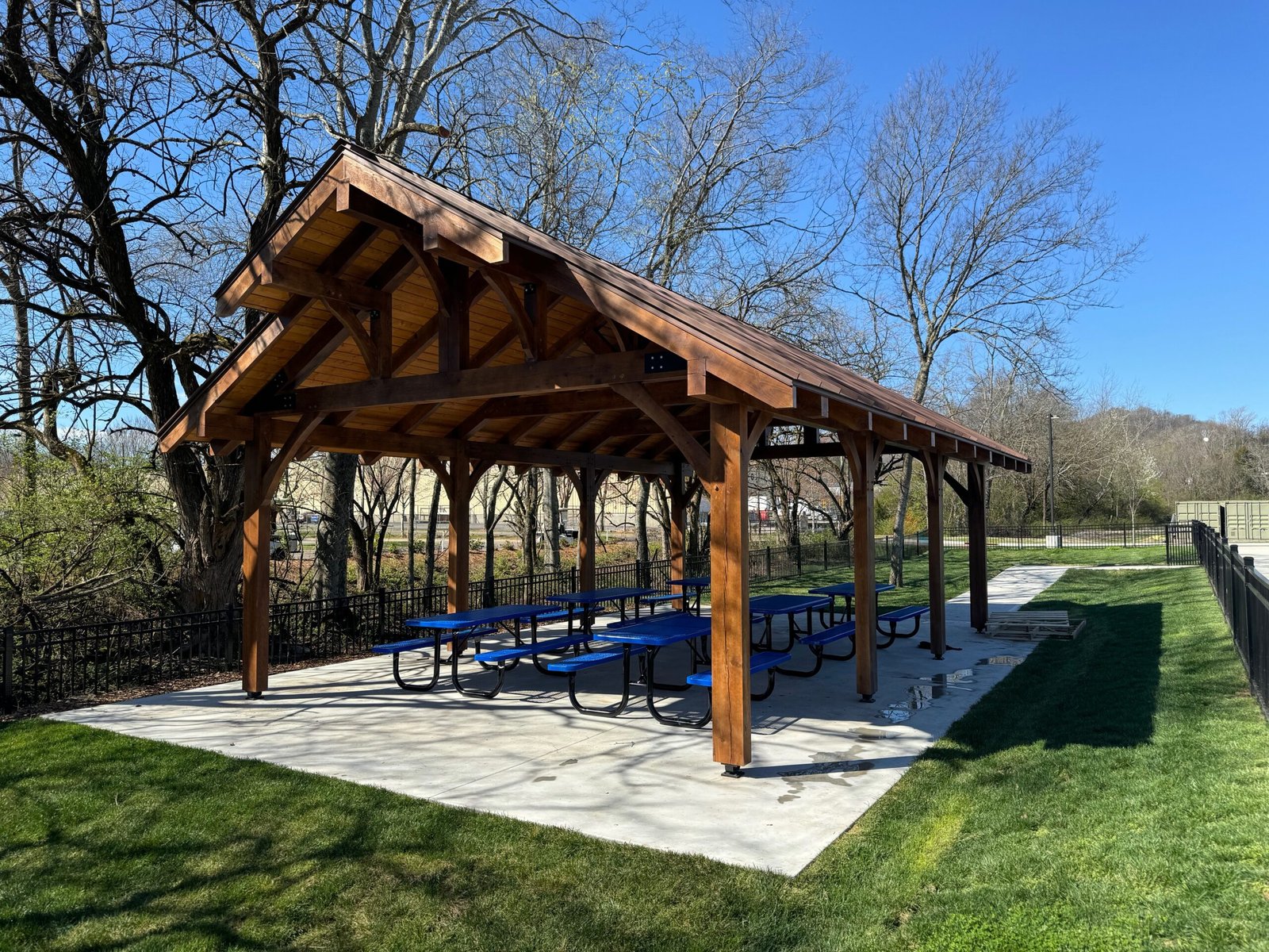 Flagstone patio beneath timber roof