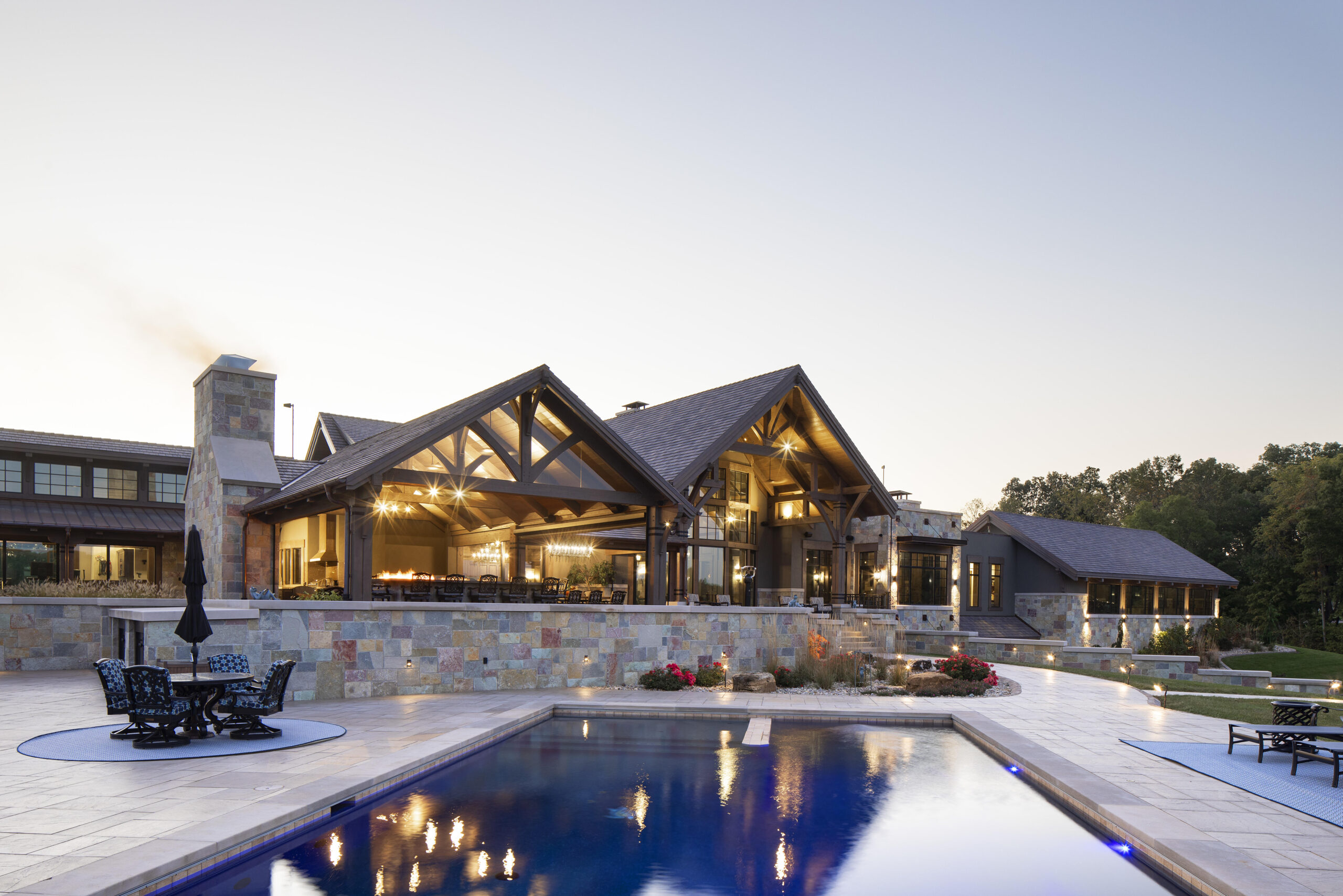 Paris, IL Timber Frame — oak timber frame home with hammer-beam trusses