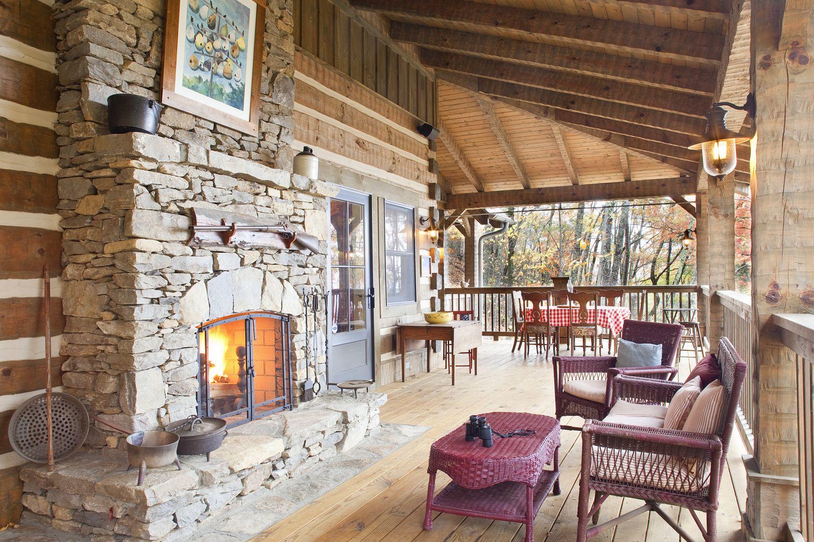Hughes log home — kitchen with reclaimed timbers