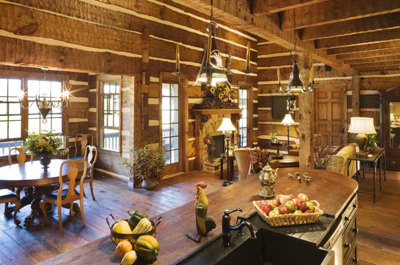 The Green Family Log Home — hand-hewn logs, aged interior finishes, Tennessee