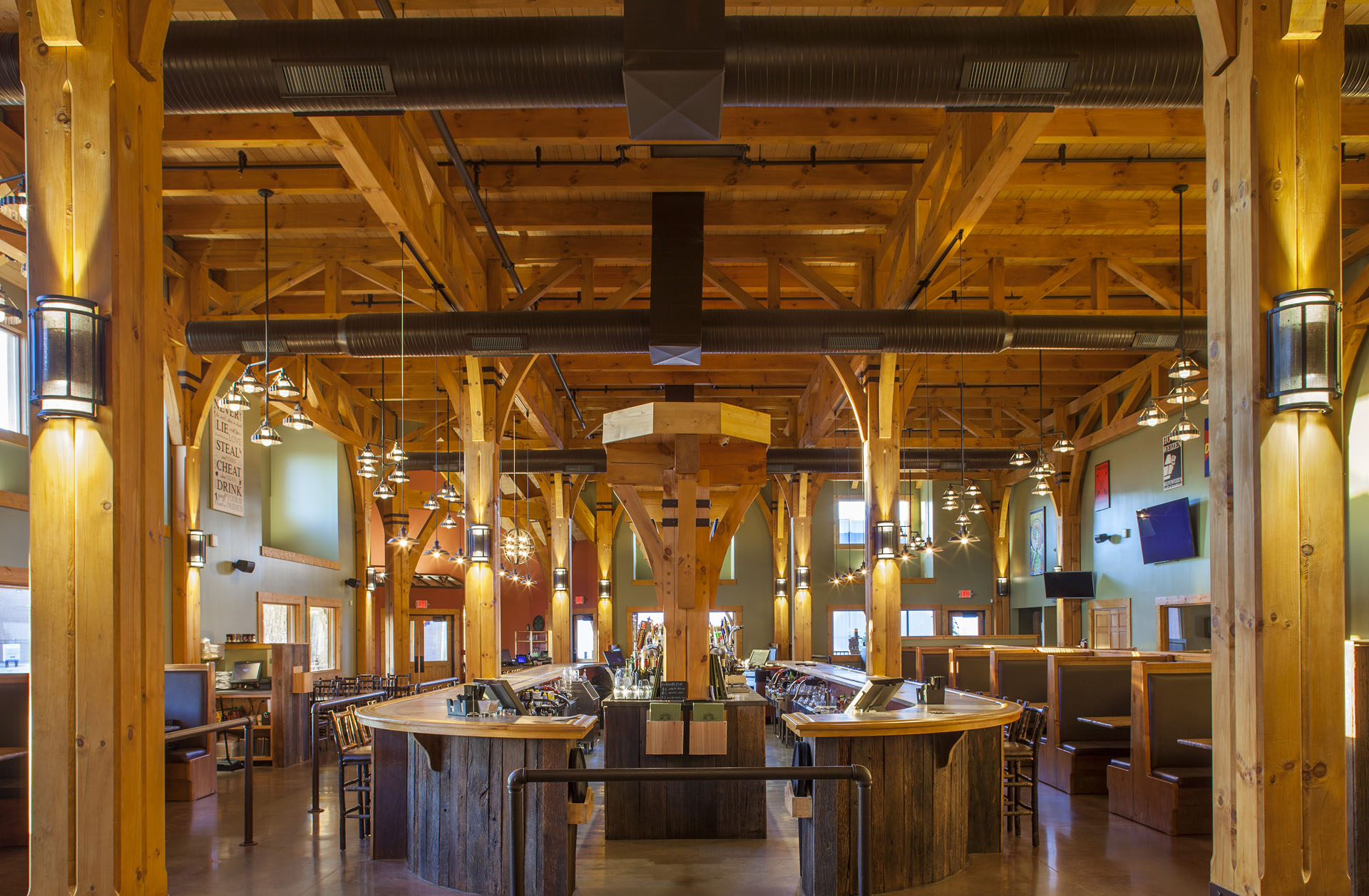 Big Woods Speedway — open dining floor beneath the timber frame