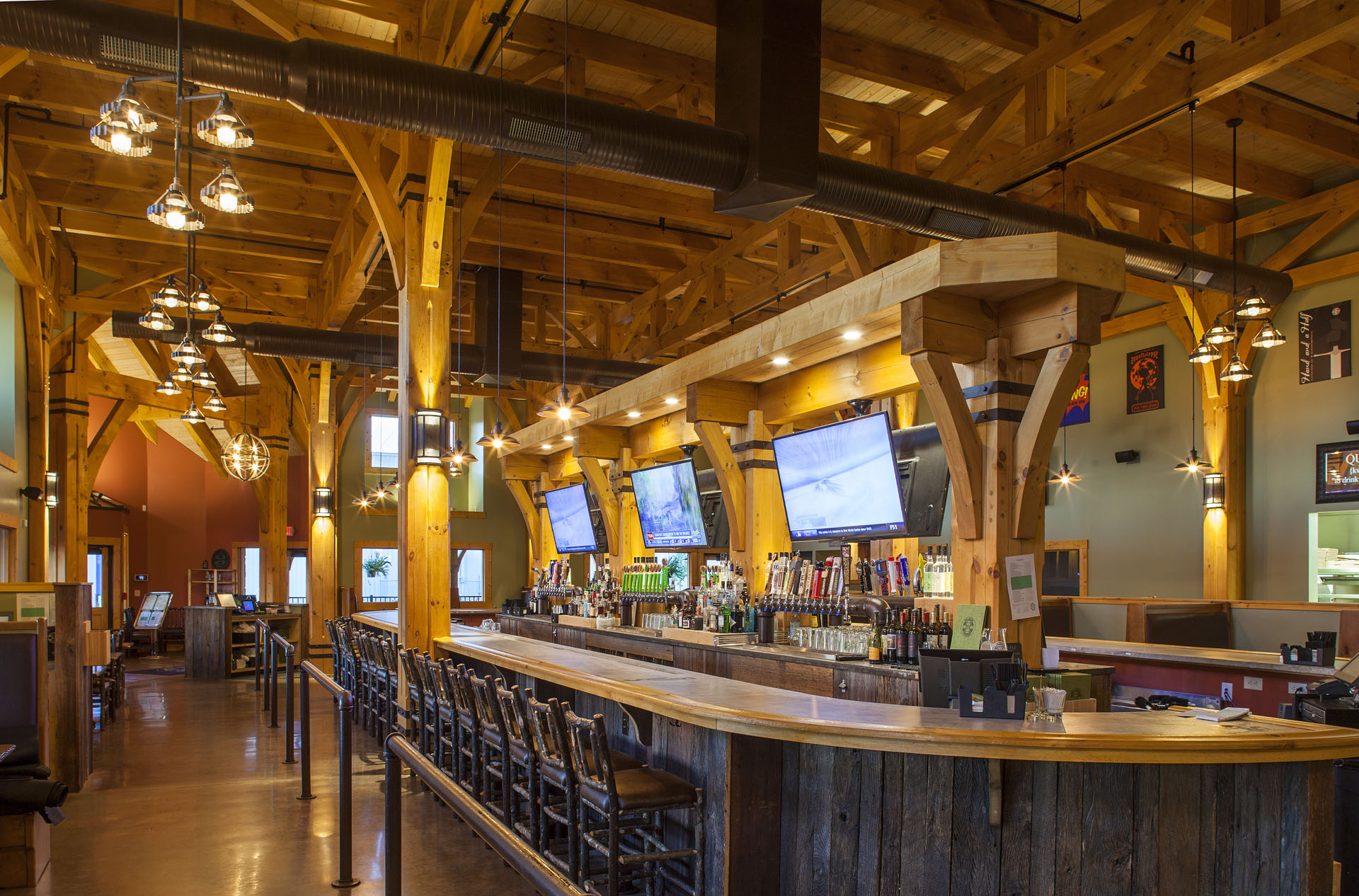 Big Woods Speedway — dining hall beneath chamfered principal posts