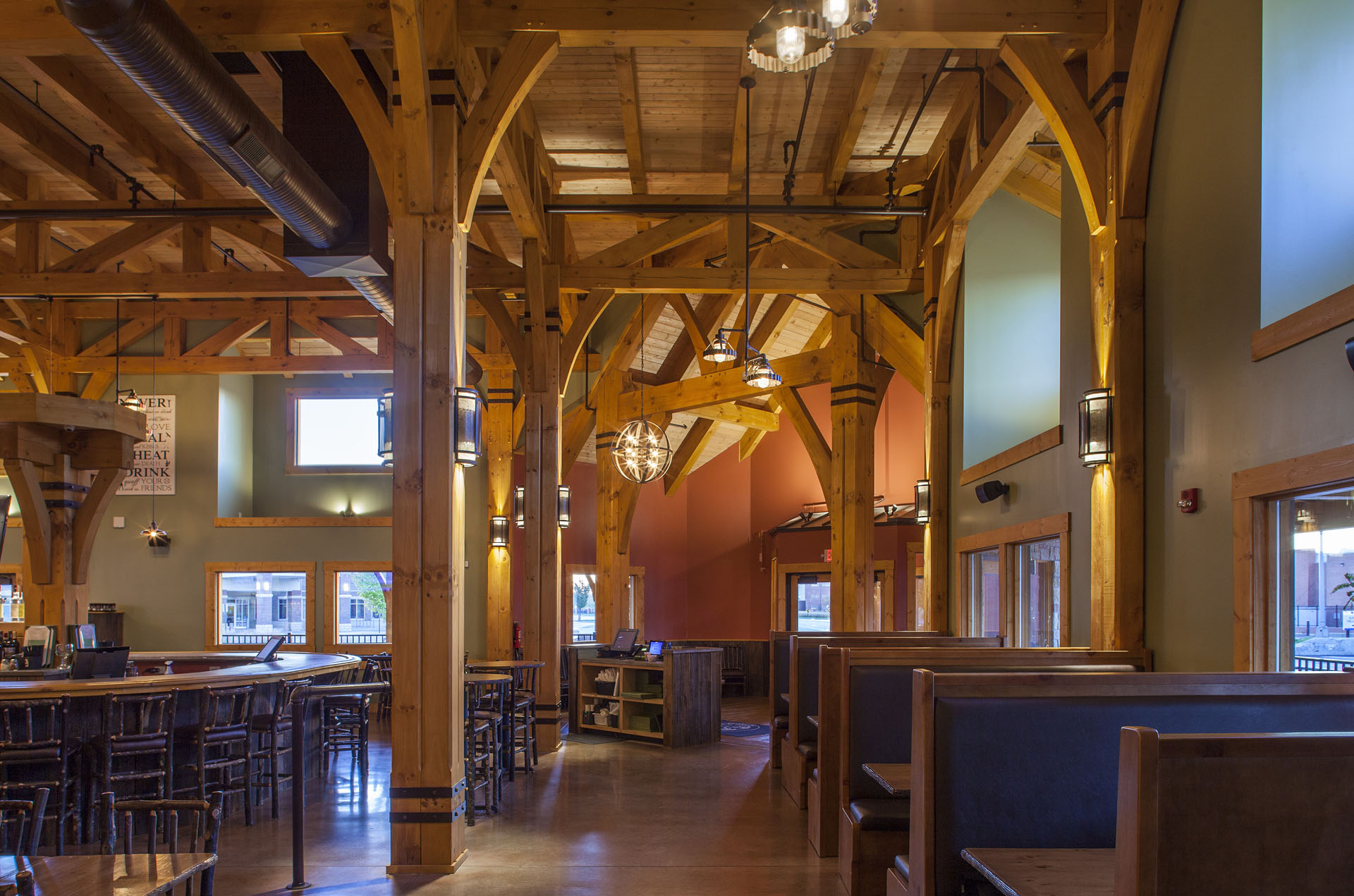 Big Woods Speedway — timber bents carrying the roof over the dining room