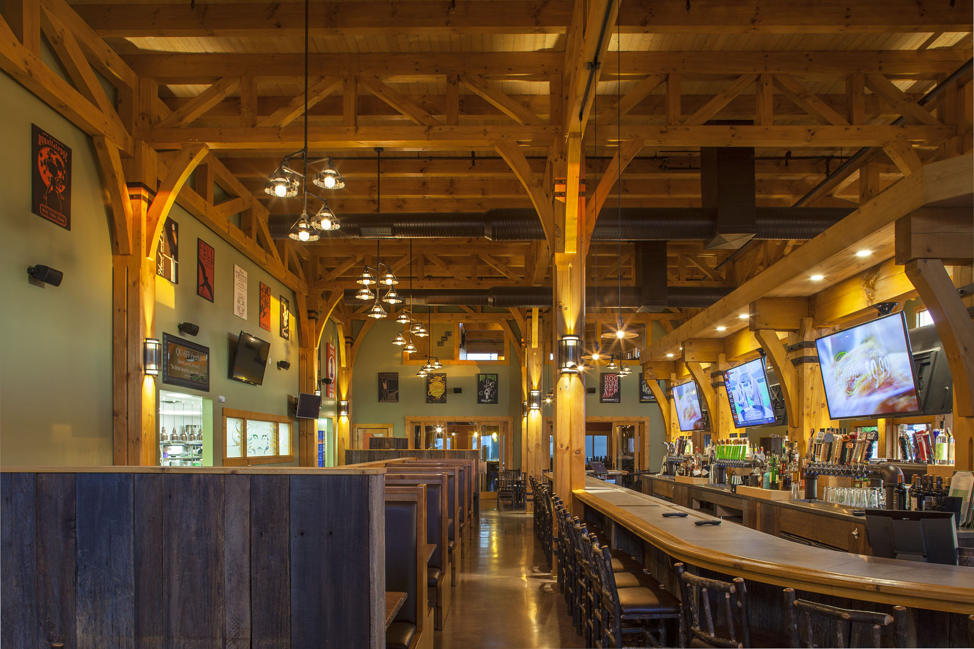 Big Woods Speedway — booth seating against reclaimed barn siding