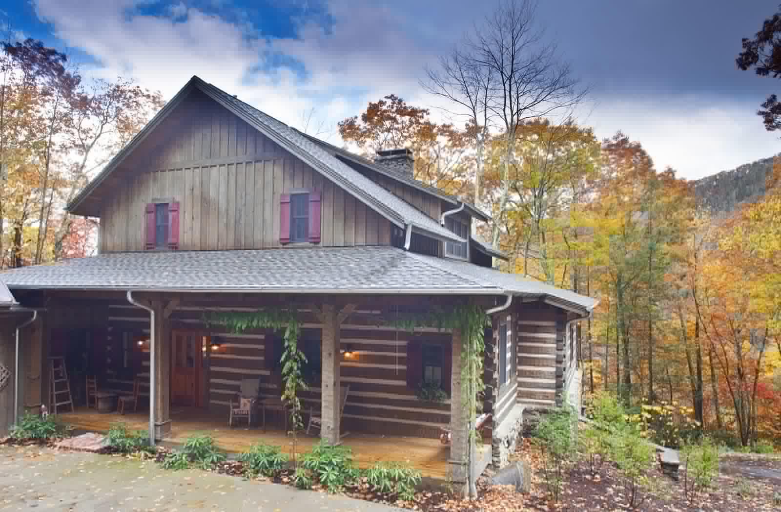Hughes log home — porch and site