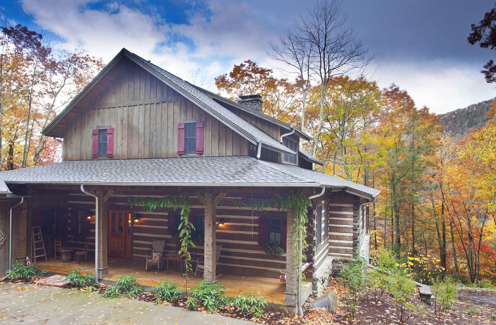 Hand-hewn log home in the Appalachian mountains