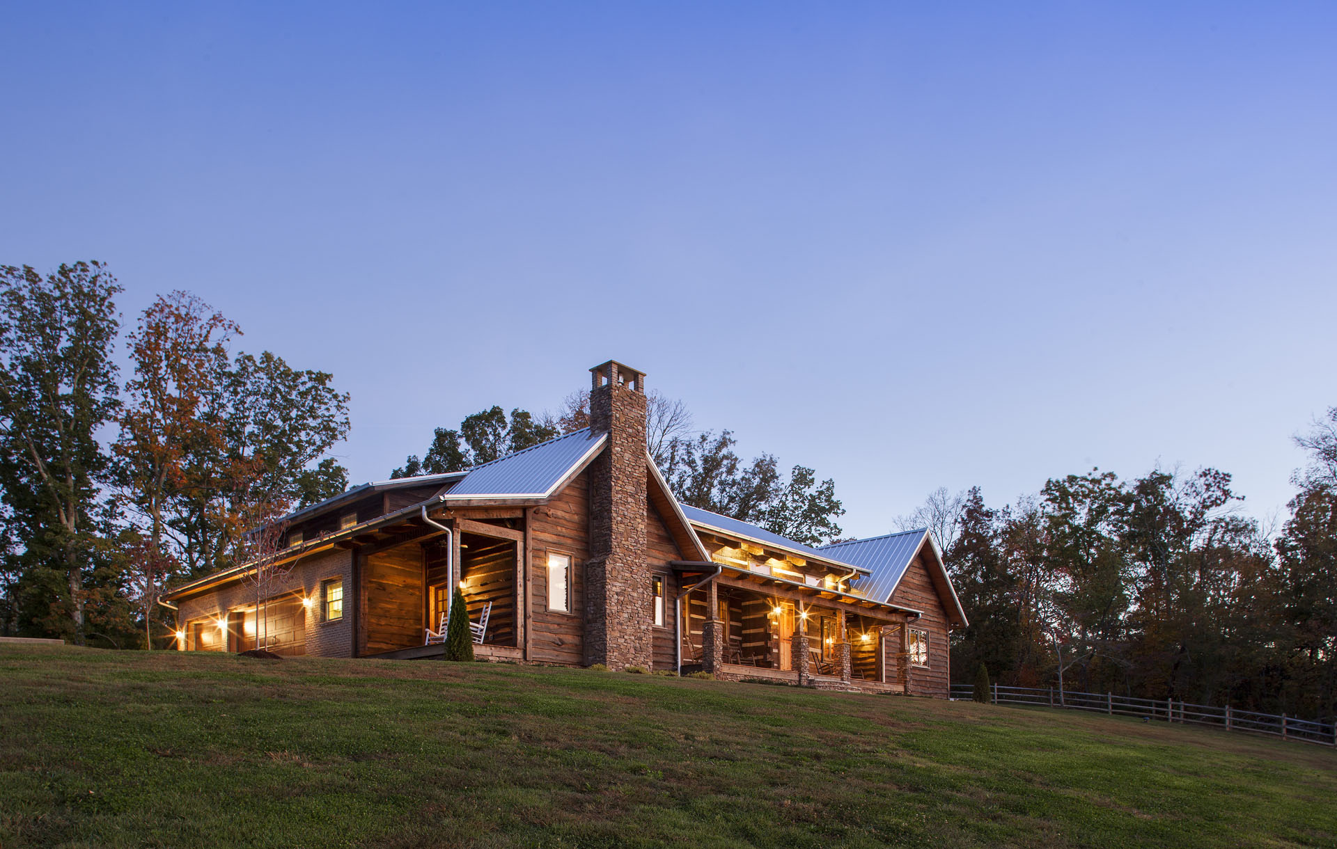 The Tom Thompson, MD Log Home — reclaimed hand-hewn logs, ridgetop pasture, Tennessee