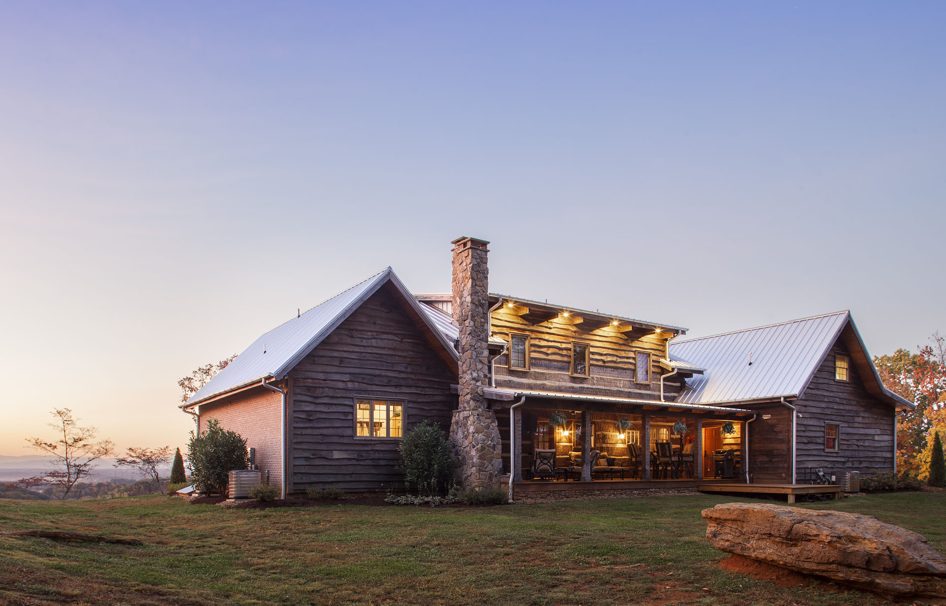 The Tom Thompson, MD Log Home — reclaimed hand-hewn logs, ridgetop pasture, Tennessee